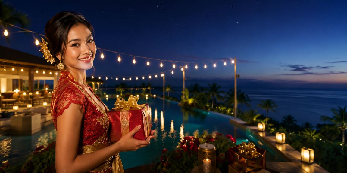 Pengguna menikmati bonus cashback platform hiburan online di tepi pantai