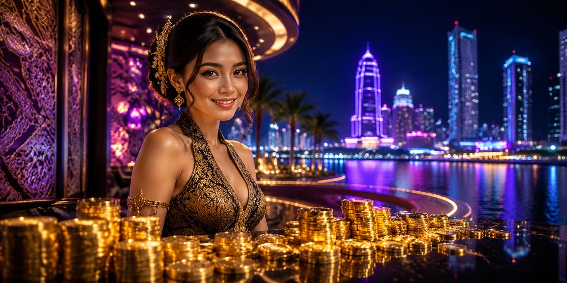Suasana kasino VIP dengan lampu neon yang mewah dan atmosfer eksklusif
